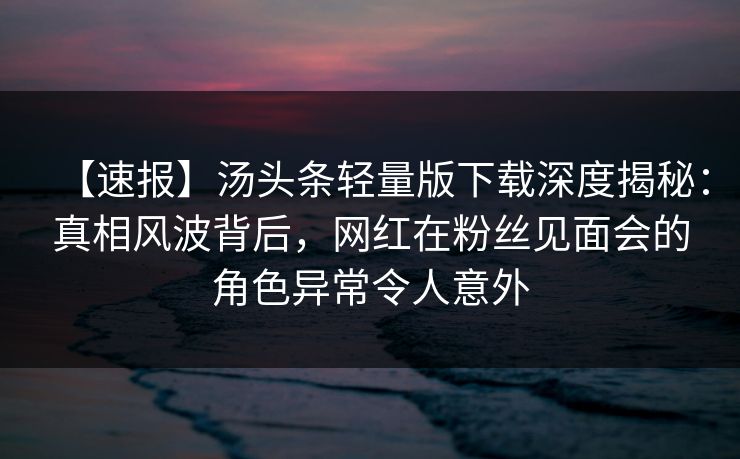 【速报】汤头条轻量版下载深度揭秘：真相风波背后，网红在粉丝见面会的角色异常令人意外
