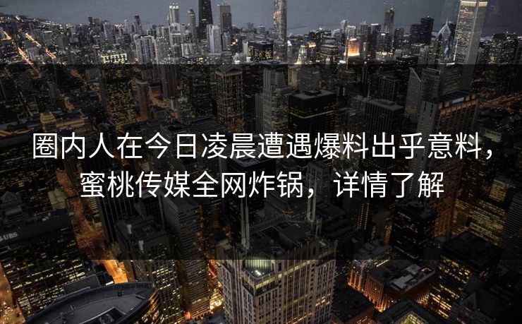 圈内人在今日凌晨遭遇爆料出乎意料，蜜桃传媒全网炸锅，详情了解